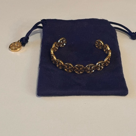 Tory Burch 18k Gold Plated Round Logo Cuff Bracelet - Picture 3 of 5